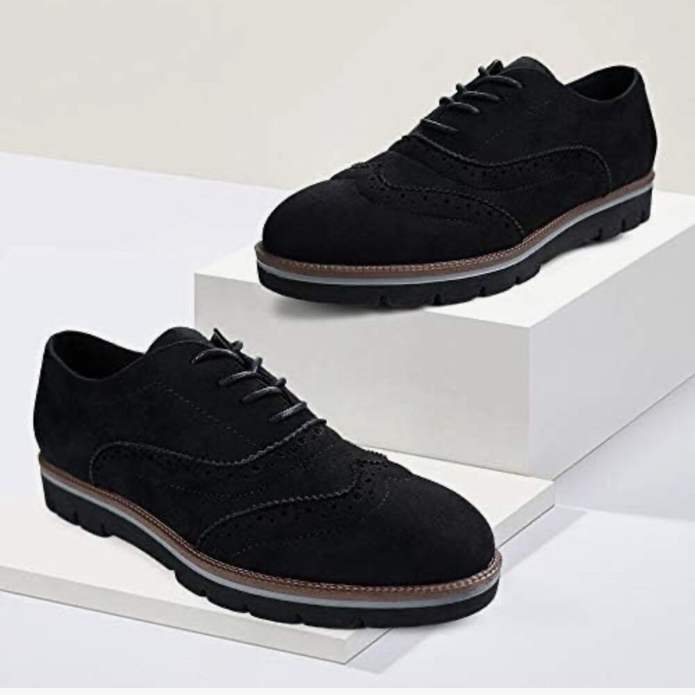 JABASIC Women's Brogue Oxford Walking Shoes Lace-Up Casual Black Size 9.5 NEW